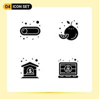 Mobile Interface Solid Glyph Set of 4 Pictograms of off dollar toggle lemon computer Editable Vector Design Elements