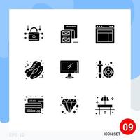 Set of 9 Modern UI Icons Symbols Signs for computer food attachment hot dog web Editable Vector Design Elements