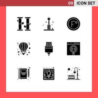 9 Universal Solid Glyphs Set for Web and Mobile Applications valentine hot climate balloon weather Editable Vector Design Elements