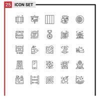 Modern Set of 25 Lines Pictograph of single bed grid cd education Editable Vector Design Elements