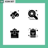 Universal Icon Symbols Group of 4 Modern Solid Glyphs of data box secure search battery Editable Vector Design Elements