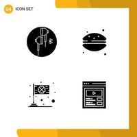 Modern Set of 4 Solid Glyphs Pictograph of headphone day bluetooth dessert flag Editable Vector Design Elements