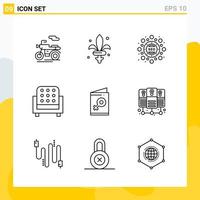 Collection of 9 Universal Line Icons Icon Set for Web and Mobile Creative Black Icon vector background