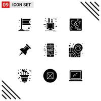 Mobile Interface Solid Glyph Set of 9 Pictograms of location christmas flag black friday pin Editable Vector Design Elements