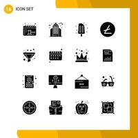 Set of 16 Vector Solid Glyphs on Grid for sort filter cream currency lite coin Editable Vector Design Elements