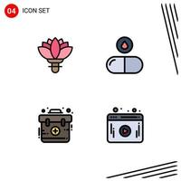 Mobile Interface Filledline Flat Color Set of 4 Pictograms of flower emergency spring drop kit Editable Vector Design Elements