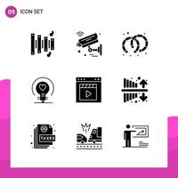 Glyph Icon set Pack of 9 Solid Icons isolated on White Background for responsive Website Design Print and Mobile Applications Creative Black Icon vector background