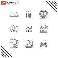 Pictogram Set of 9 Simple Outlines of love father web dad herbal Editable Vector Design Elements