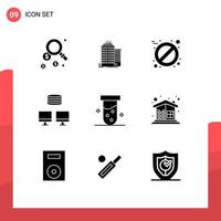 Universal Icon Symbols Group of 9 Modern Solid Glyphs of brick wall test pill lab sync Editable Vector Design Elements