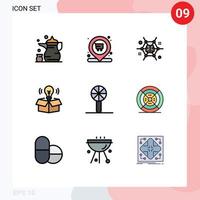 Pictogram Set of 9 Simple Filledline Flat Colors of light bulb cart box brainstorming Editable Vector Design Elements