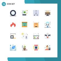 User Interface Pack of 16 Basic Flat Colors of spark heating coordinates fire cake Editable Pack of Creative Vector Design Elements