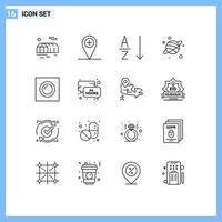 Modern Set of 16 Outlines Pictograph of time recessed sort light interior Editable Vector Design Elements