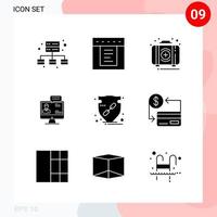 Vector Pack of 9 Icons in Solid Style Creative Glyph Pack isolated on White Background for Web and Mobile Creative Black Icon vector background