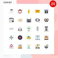 paquete de 25 signos y símbolos modernos de colores planos para medios de impresión web, como elementos de diseño de vectores editables de mensaje de navegador de tabla de surf de reproductor en línea