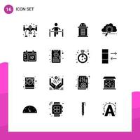 Universal Icon Symbols Group of 16 Modern Solid Glyphs of day computing ticket technology search Editable Vector Design Elements