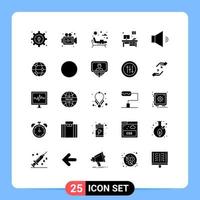 Modern Set of 25 Solid Glyphs Pictograph of world globe water volume sound Editable Vector Design Elements