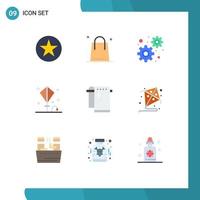 Pack of 9 Modern Flat Colors Signs and Symbols for Web Print Media such as toy kite holiday holiday settings Editable Vector Design Elements