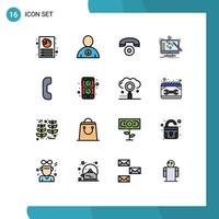 Modern Set of 16 Flat Color Filled Lines Pictograph of phone answer call processing tools Editable Creative Vector Design Elements