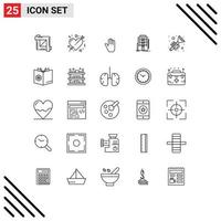 Pack of 25 Modern Lines Signs and Symbols for Web Print Media such as hotel dormitory marriage city interface Editable Vector Design Elements