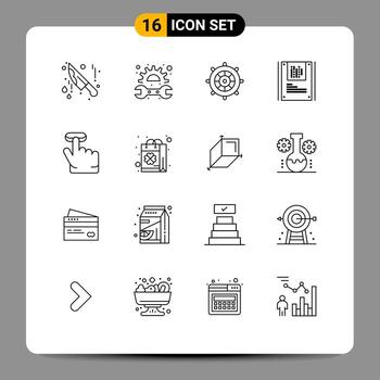 User Interface Pack of 16 Basic Outlines of gesture click holiday decryption graphy Editable Vector Design Elements