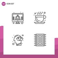 Pack of 4 Modern Filledline Flat Colors Signs and Symbols for Web Print Media such as business human screen hot coffee mind Editable Vector Design Elements