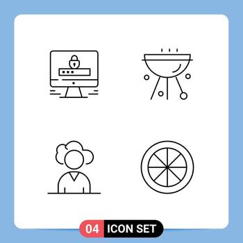 Modern Set of 4 Filledline Flat Colors and symbols such as computer cloud security cafe person Editable Vector Design Elements