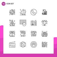 Mobile Interface Outline Set of 16 Pictograms of business calculator call savings business Editable Vector Design Elements