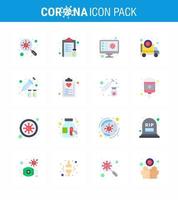 Covid19 Protection CoronaVirus Pendamic 16 Flat Color icon set such as pandemic ambulance vaccine record scan viral coronavirus 2019nov disease Vector Design Elements