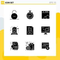 Collection of 9 Universal Solid Icons Icon Set for Web and Mobile Creative Black Icon vector background