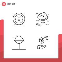 Group of 4 Modern Filledline Flat Colors Set for coin candy money online lollipop Editable Vector Design Elements