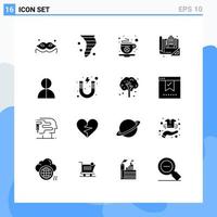 Set of 16 Vector Solid Glyphs on Grid for avatar construction coffee blueprint building Editable Vector Design Elements