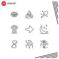 Pictogram Set of 9 Simple Outlines of arrow light cycling idea spade Editable Vector Design Elements