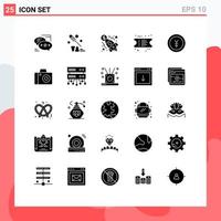 Set of 25 Commercial Solid Glyphs pack for finance ticket tool receipt money Editable Vector Design Elements