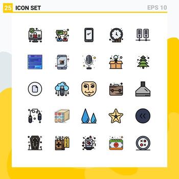 conjunto de pictogramas de 25 colores planos de línea rellena simple de elementos de diseño vectorial editables de moneda de dinero móvil de tiempo de datos vector