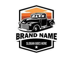 old classic truck logo isolated on white background showing from side. best for the trucking industry. illustration vector available in eps 10.