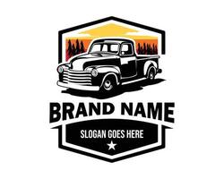 old american truck logo with sunset view from side. vector illustration available in eps 10.