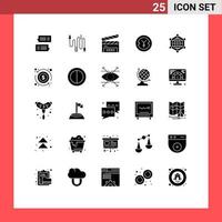 User Interface Pack of 25 Basic Solid Glyphs of analytics yen communication finance film flap Editable Vector Design Elements