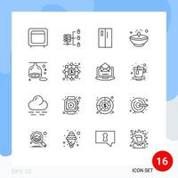 Mobile Interface Outline Set of 16 Pictograms of light glow appliances diwali side Editable Vector Design Elements