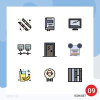 Pack of 9 creative Filledline Flat Colors of glass door server computer network pc Editable Vector Design Elements