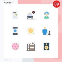 paquete de 9 signos y símbolos de colores planos modernos para medios de impresión web, como elementos de diseño de vectores editables del administrador de recursos de subcontratación de conexión a Internet