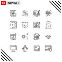 Group of 16 Modern Outlines Set for laundry care screen ironing tools ironing board Editable Vector Design Elements