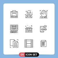 Group of 9 Modern Outlines Set for test medical bloody shop ecommerce Editable Vector Design Elements