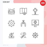 Modern Set of 9 Outlines and symbols such as gas pipeline film setting gear Editable Vector Design Elements