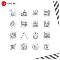 Group of 16 Outlines Signs and Symbols for green report royal medical payable Editable Vector Design Elements