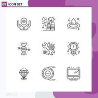 Pictogram Set of 9 Simple Outlines of web service oil bone healthcare Editable Vector Design Elements