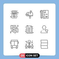 9 iconos creativos signos y símbolos modernos de la burbuja de la oficina de correos del chat de la impresora desarrollan elementos de diseño vectorial editables vector