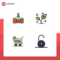Set of 4 Modern UI Icons Symbols Signs for coins tree down nature retail Editable Vector Design Elements