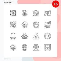 16 Universal Outlines Set for Web and Mobile Applications autumn sync cell link communication Editable Vector Design Elements