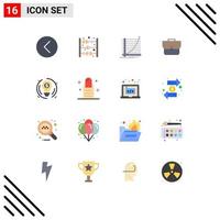 Modern Set of 16 Flat Colors Pictograph of bulb suitcase arrow case goal Editable Pack of Creative Vector Design Elements