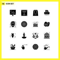 Pictogram Set of 16 Simple Solid Glyphs of data shredder program purchase e Editable Vector Design Elements